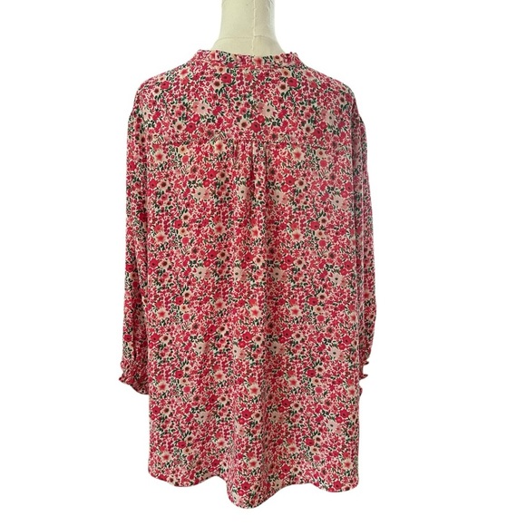 Cynthia Rowley Women's 3X Pink Floral Curvy PLUS Relaxed Flowy Tie-Neck Blouse - Picture 4 of 4